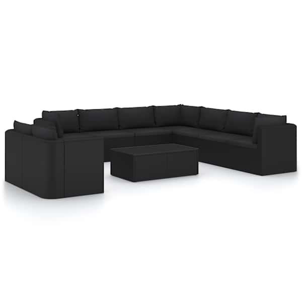 vidaXL 11-osaline aiam&ouml;&ouml;bli komplekt patjadega, pol&uuml;rotang, must