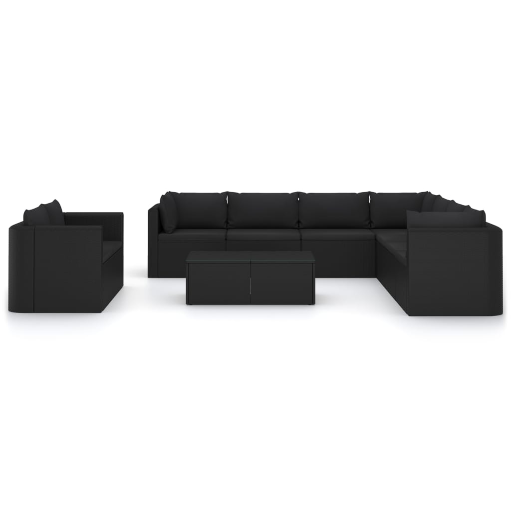 

vidaXL 11-delige Loungeset met kussens poly rattan zwart