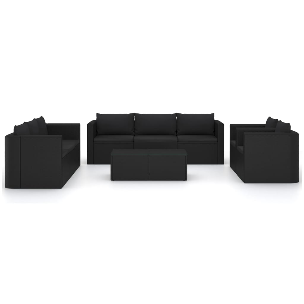 

vidaXL 10-delige Loungeset met kussens poly rattan zwart