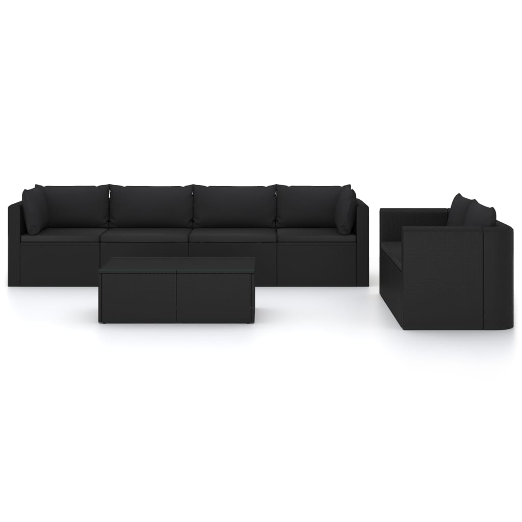 

vidaXL 7-delige Loungeset met kussens poly rattan zwart