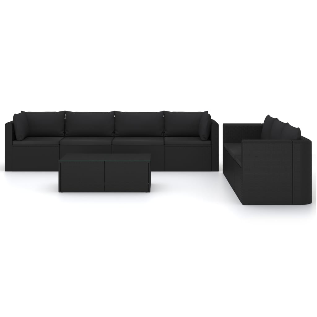 vidaXL 8-delige Loungeset met kussens poly rattan zwart afbeelding