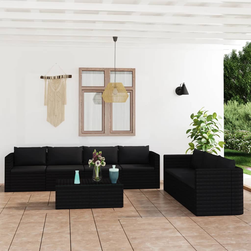 vidaXL 8-tlg. Garten-Lounge-Set mit Kissen Poly Rattan Schwarz