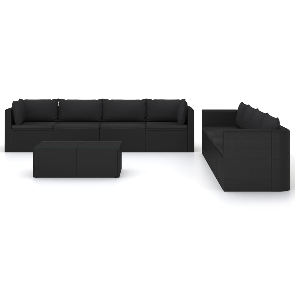 vidaXL 9-delige Loungeset met kussens poly rattan zwart afbeelding