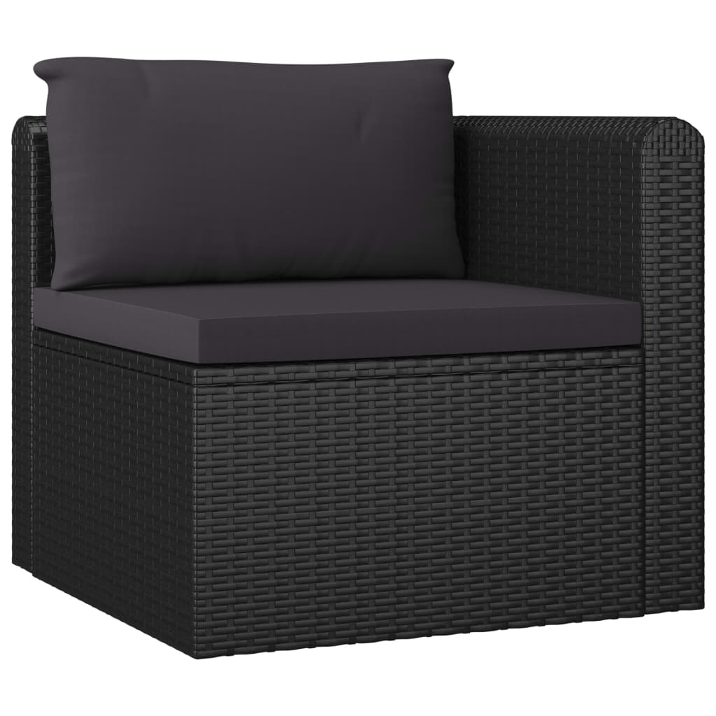 Set mobilier de grădină cu perne, 9 piese, negru, poliratan