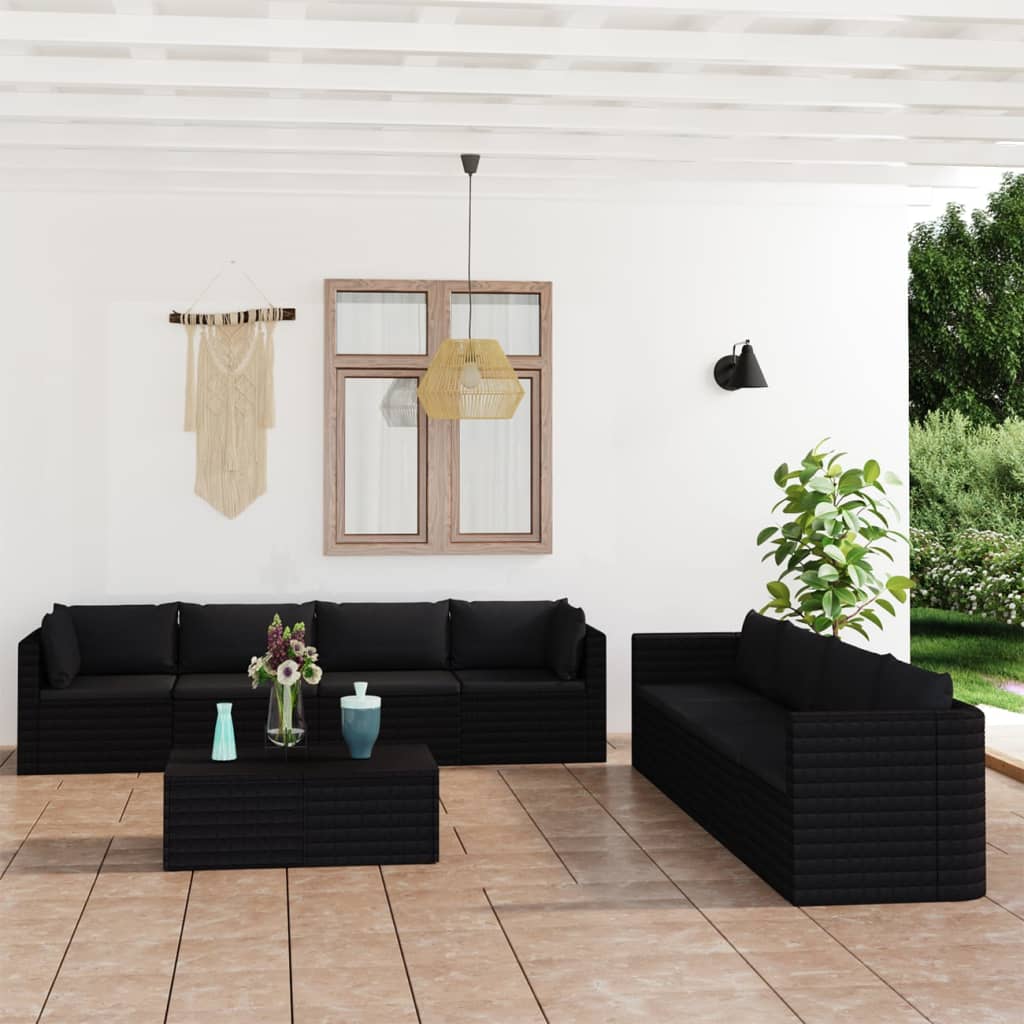 vidaXL 9-tlg. Garten-Lounge-Set mit Kissen Poly Rattan Schwarz