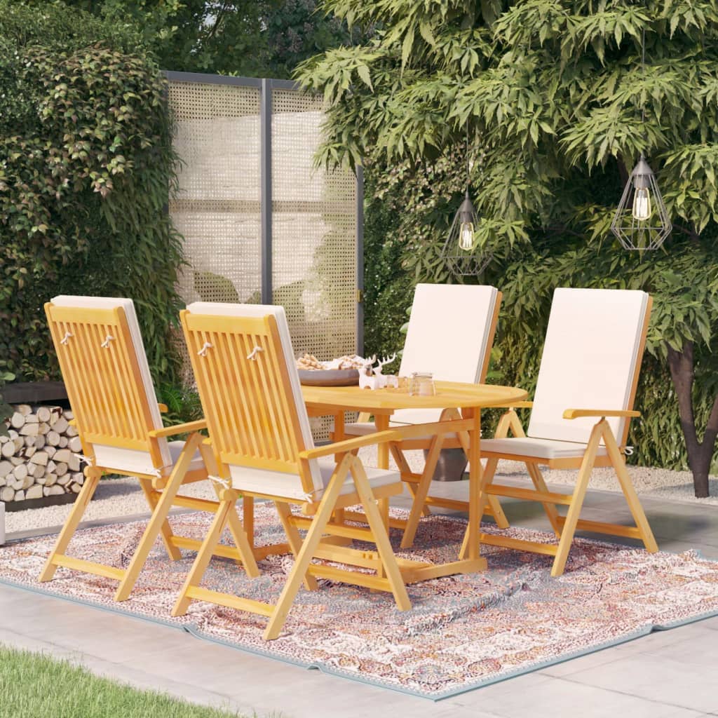 5-tlg. Garten-Essgruppe mit Kissen Massivholz Teak