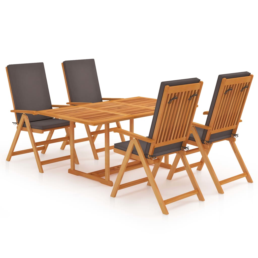 vidaXL 5dílný zahradní jídelní set s šedými poduškami masivní teak