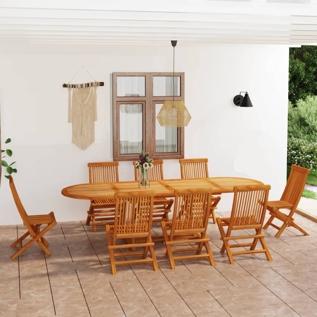 vida XL 9-tlg. Garten-Essgruppe Teak Massivholz