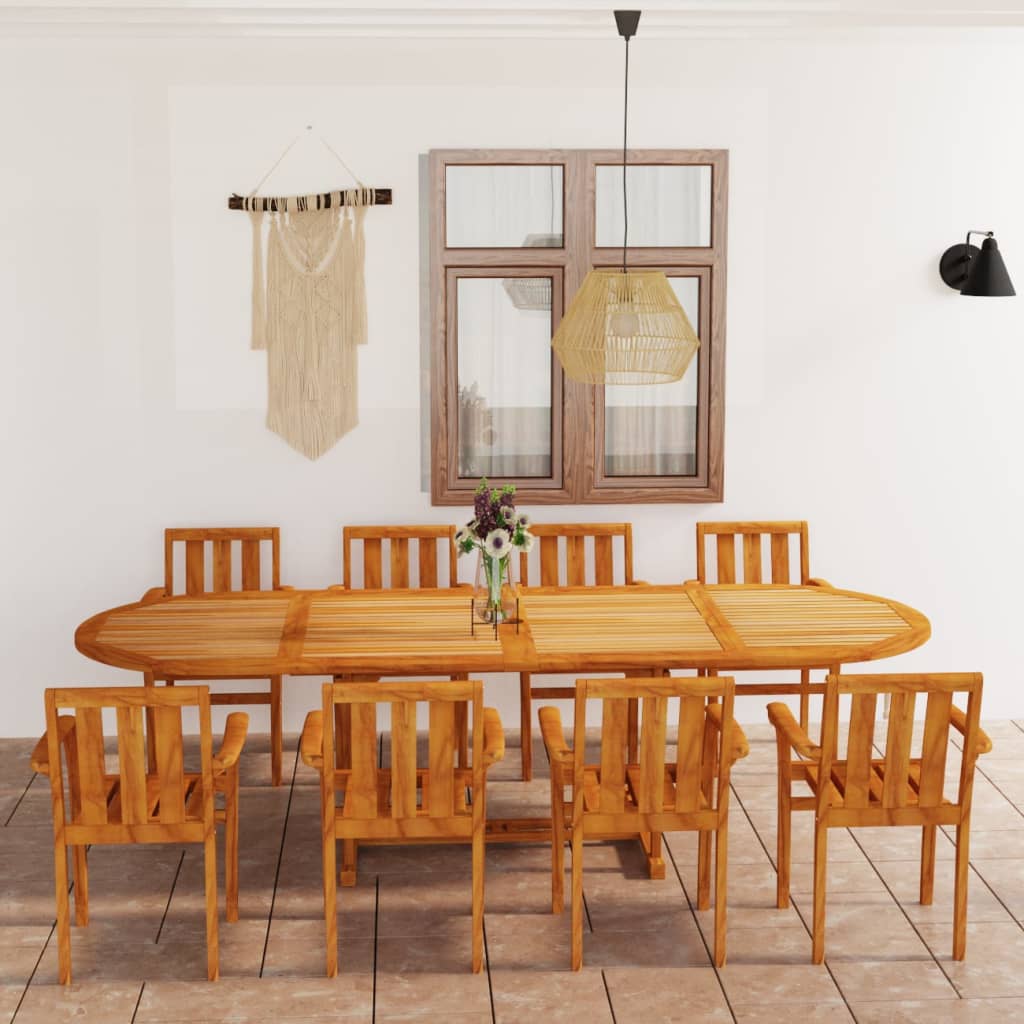 vida XL 9-tlg. Garten-Essgruppe Teak Massivholz