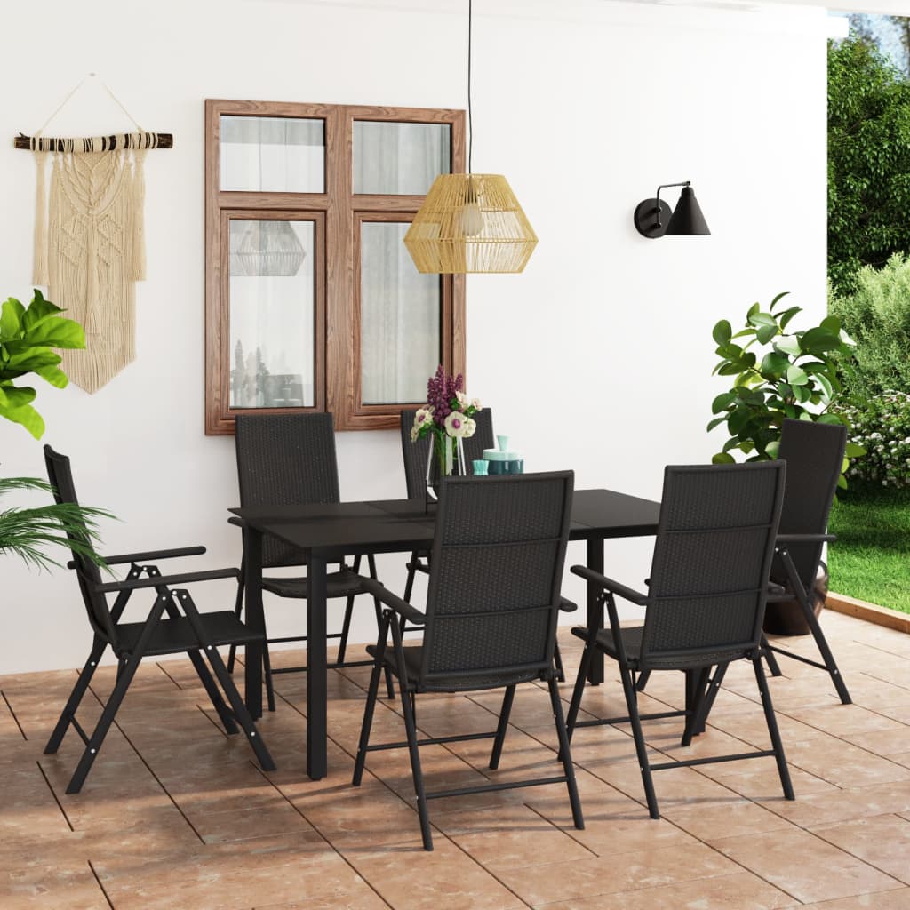 vidaXL Set mobilier de grădină, 7 piese, negru