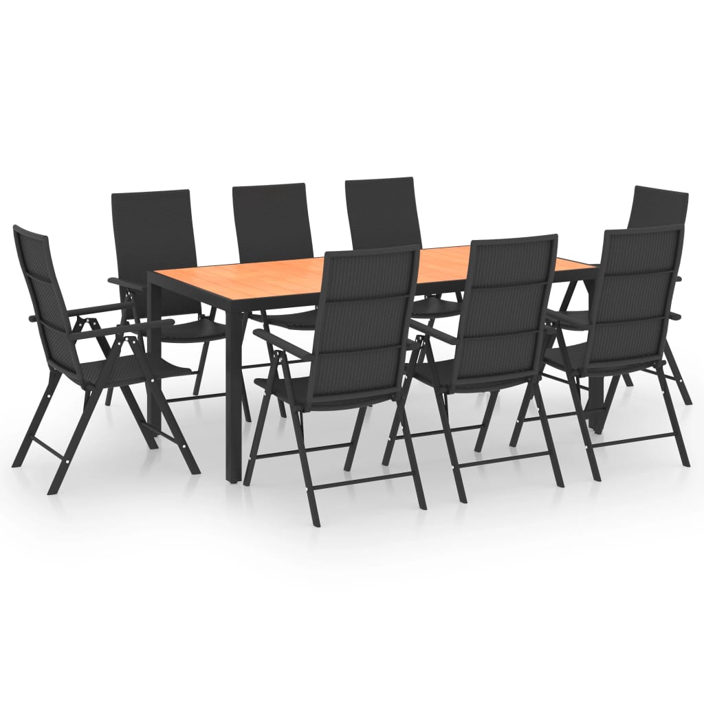 Zestaw mebli ogrodowych z rattanu PE, WPC i aluminium; 8 krzeseł, stół 185x90x74 cm