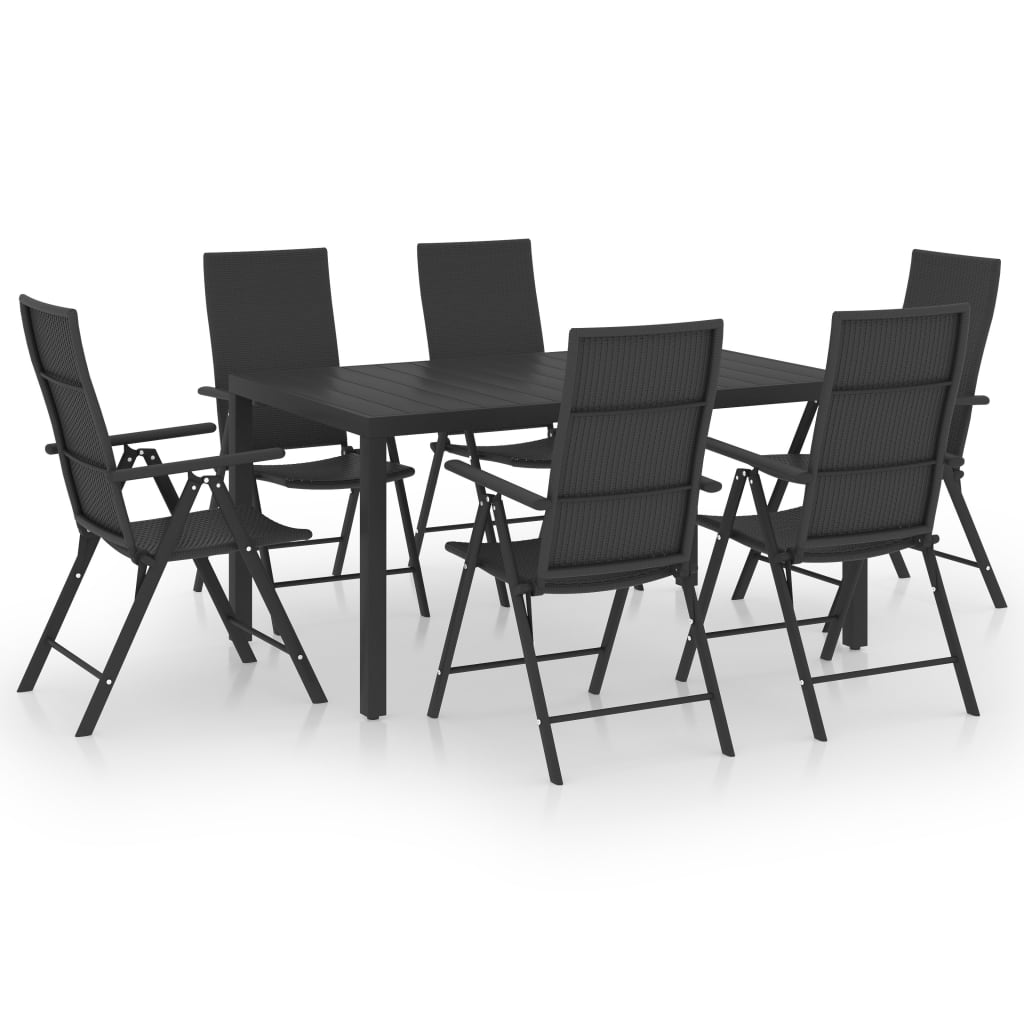 Set mobilier de grădină, 7 piese, negru