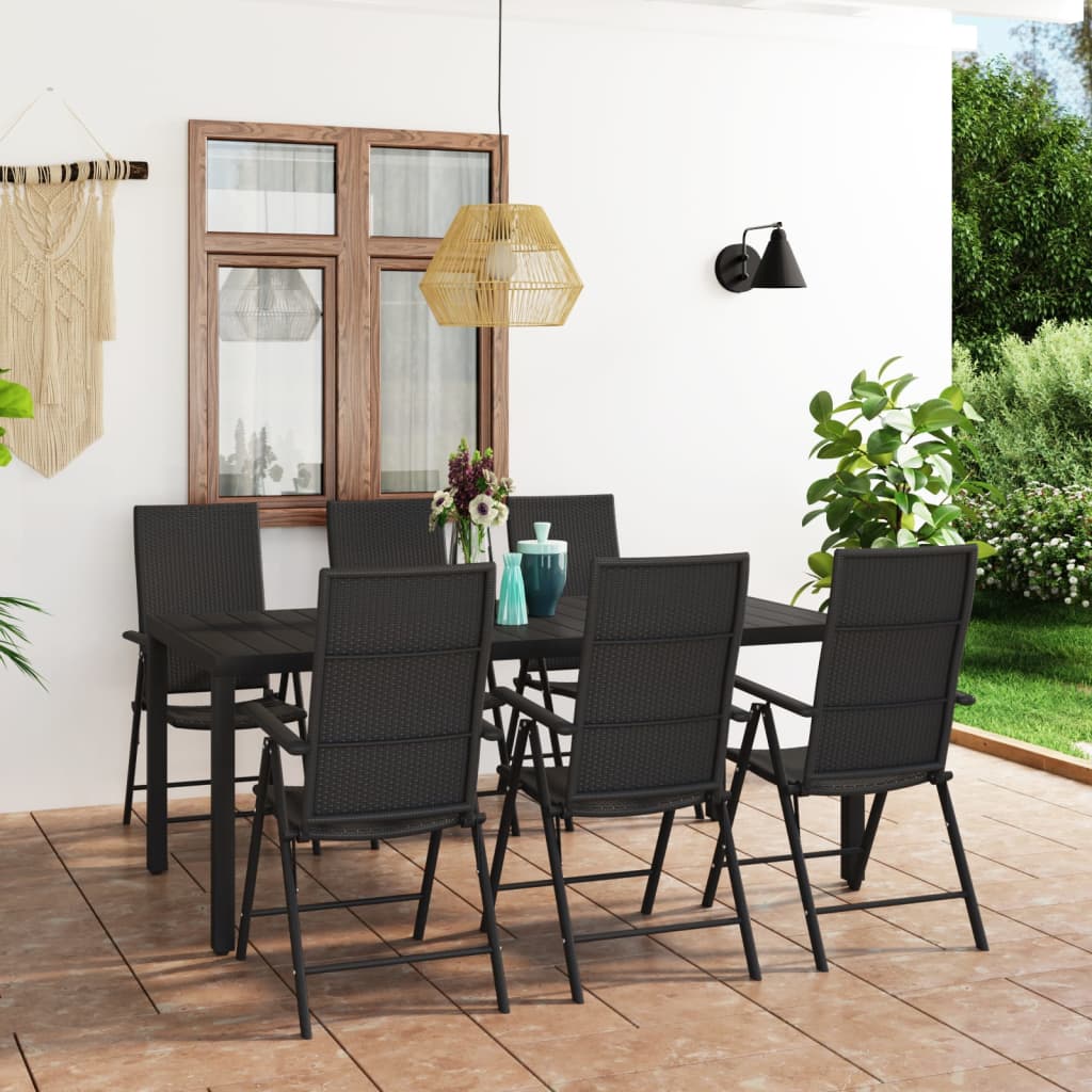 vidaXL Set mobilier de grădină, 7 piese, negru