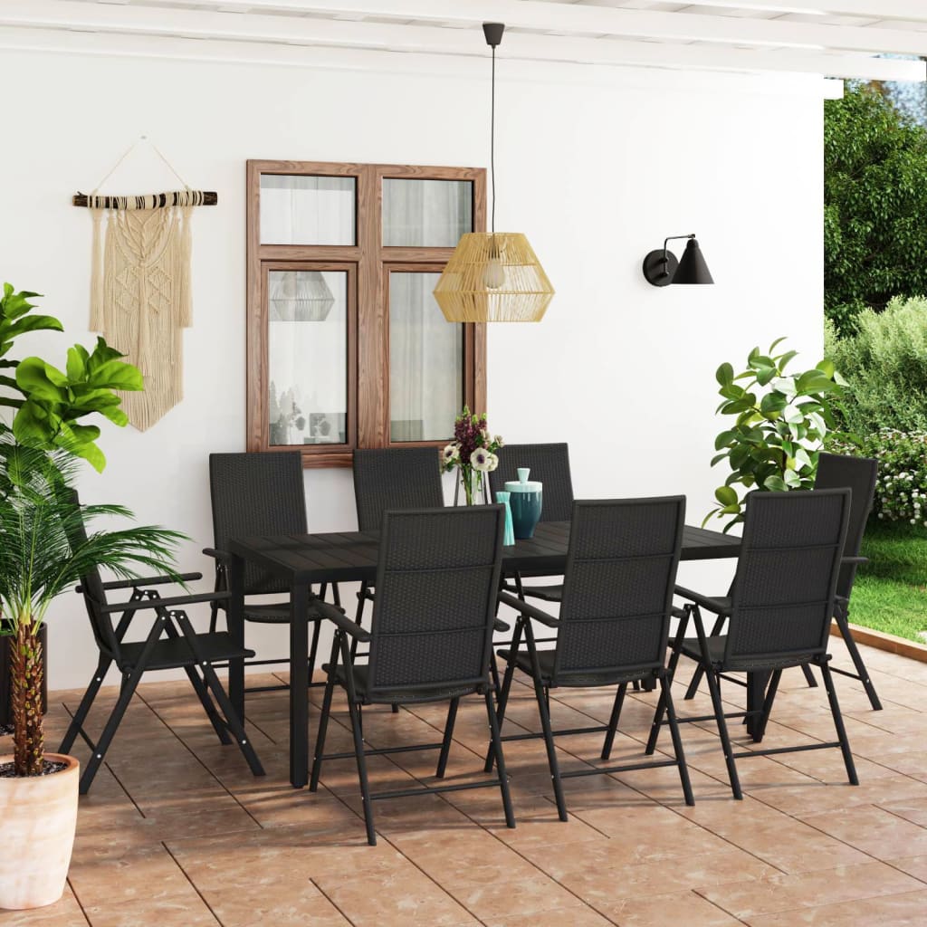 Zestaw mebli ogrodowych rattan PE, WPC, aluminium - 1 stół, 8 krzeseł