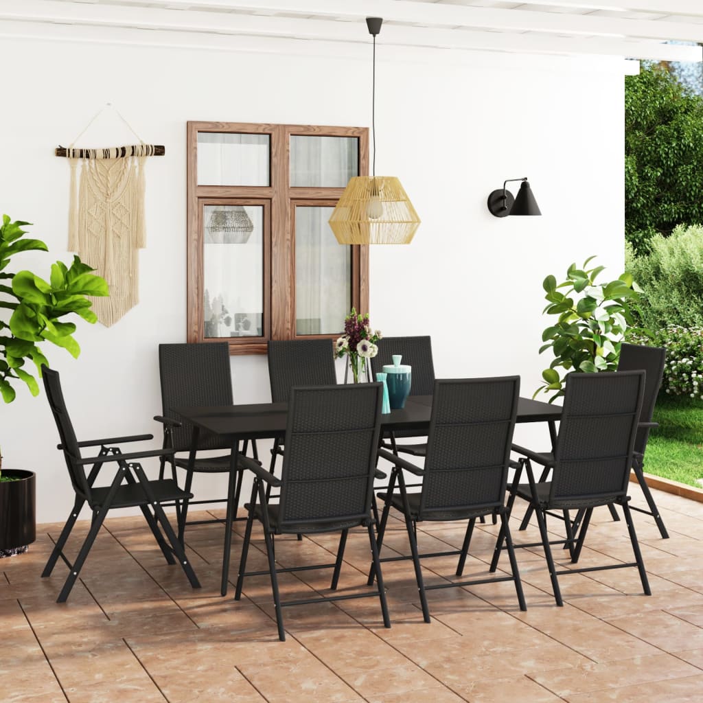 vidaXL Set mobilier de grădină, 9 piese, negru