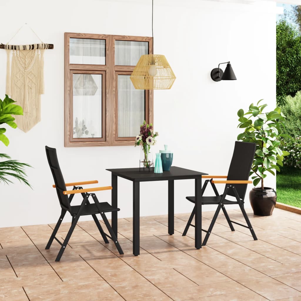 vidaXL Set de masă pentru grădină, 3 piese, negru și maro vidaXL