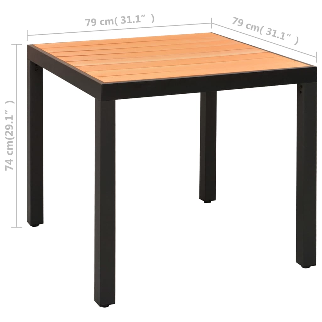 Zestaw mebli ogrodowych: Stół + 2 krzesła; Rattan PE, WPC, aluminium; 79x79x74 cm