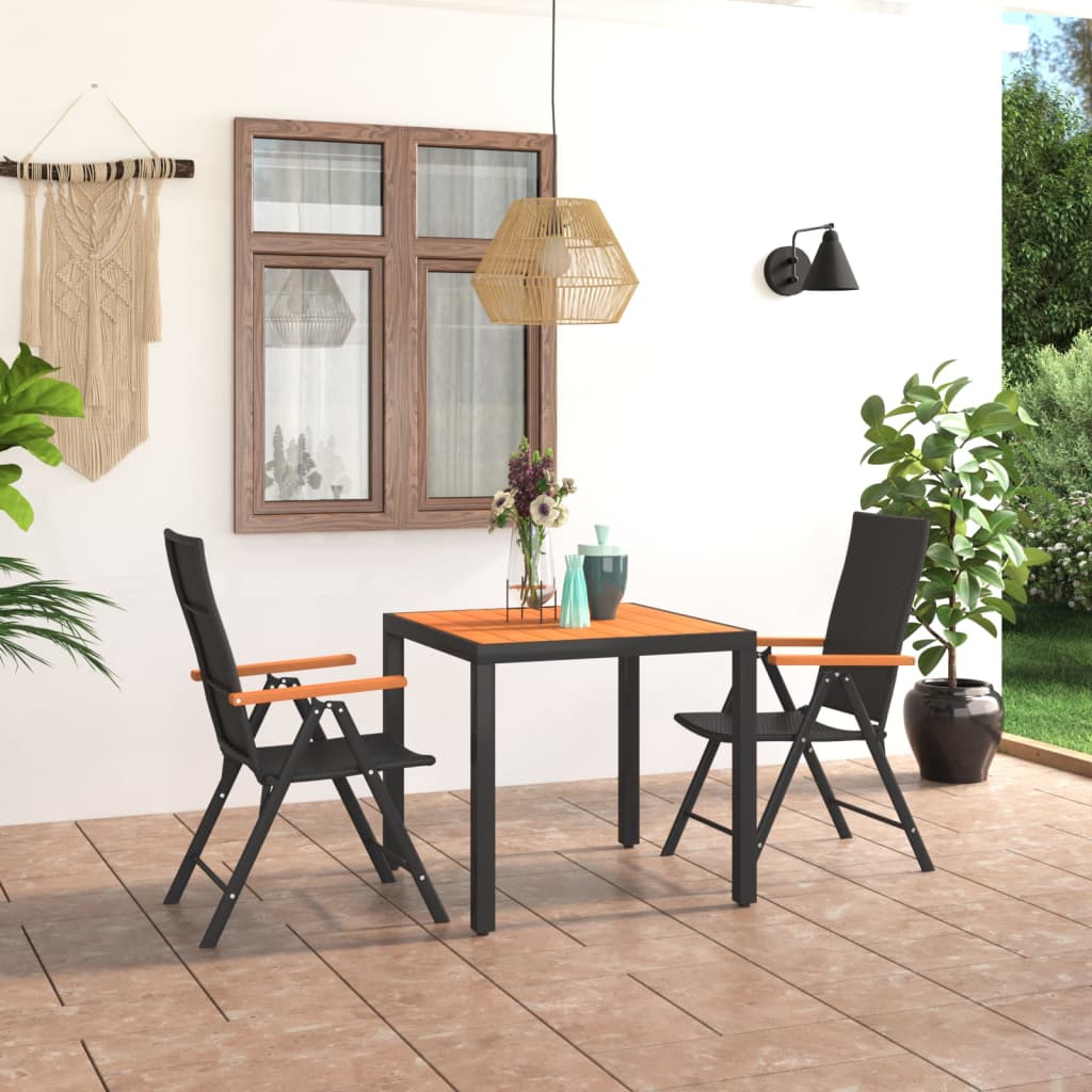 Set mobilier de grădină, 3 piese, negru și maro