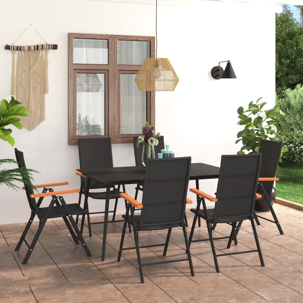 7 Piece Garden Dining Set Black and Brown | Cork Firewood Co.