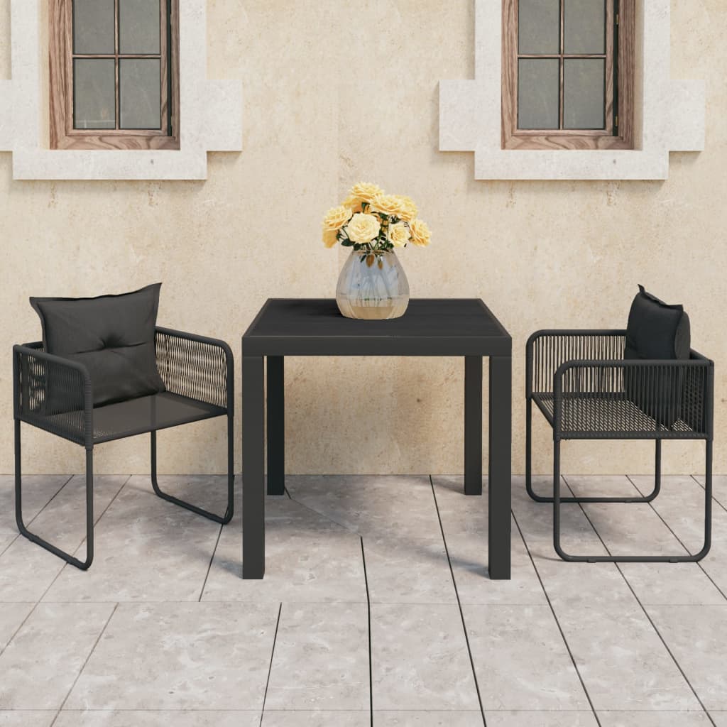 Vidaxl Set Mobilier Masa De Gradina, 3 Piese, Negru, Ratan Pvc