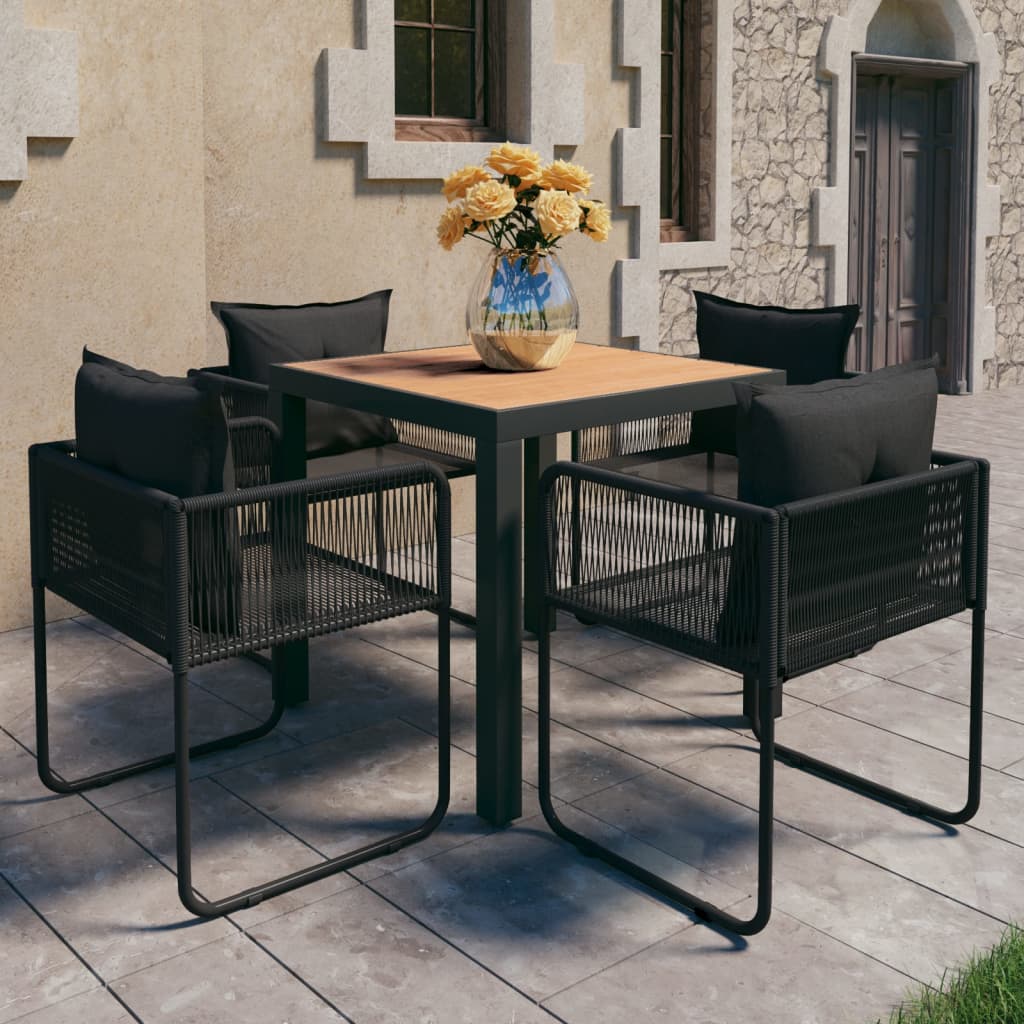 JUNZAI Set da Pranzo da Giardino 5 pz Nero in Rattan PVC,Set Pranzo da  Giardino,Mobili da Esterno,Set Giardino Esterno Arredo OI