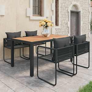 Vrtna jedilna garnitura 5-delna PVC ratan črne in rjave barve