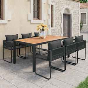 Vrtna jedilna garnitura 7-delna PVC ratan črne in rjave barve