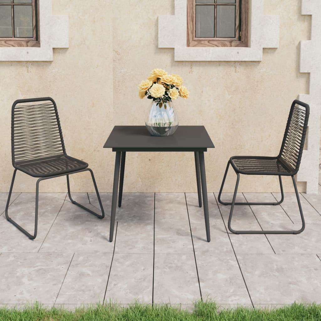 vidaXL 3-tlg. Garten-Essgruppe PVC Rattan Schwarz