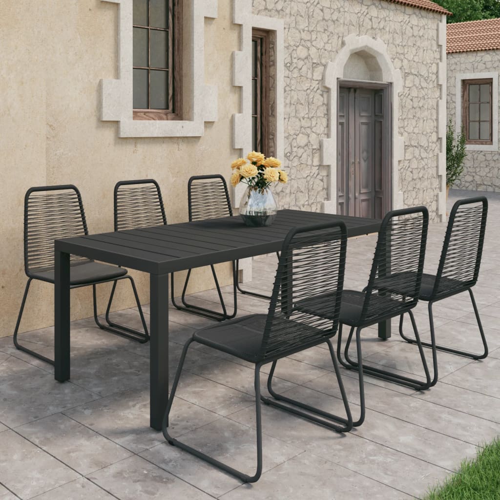 7-tlg. Garten-Essgruppe PVC Rattan Schwarz