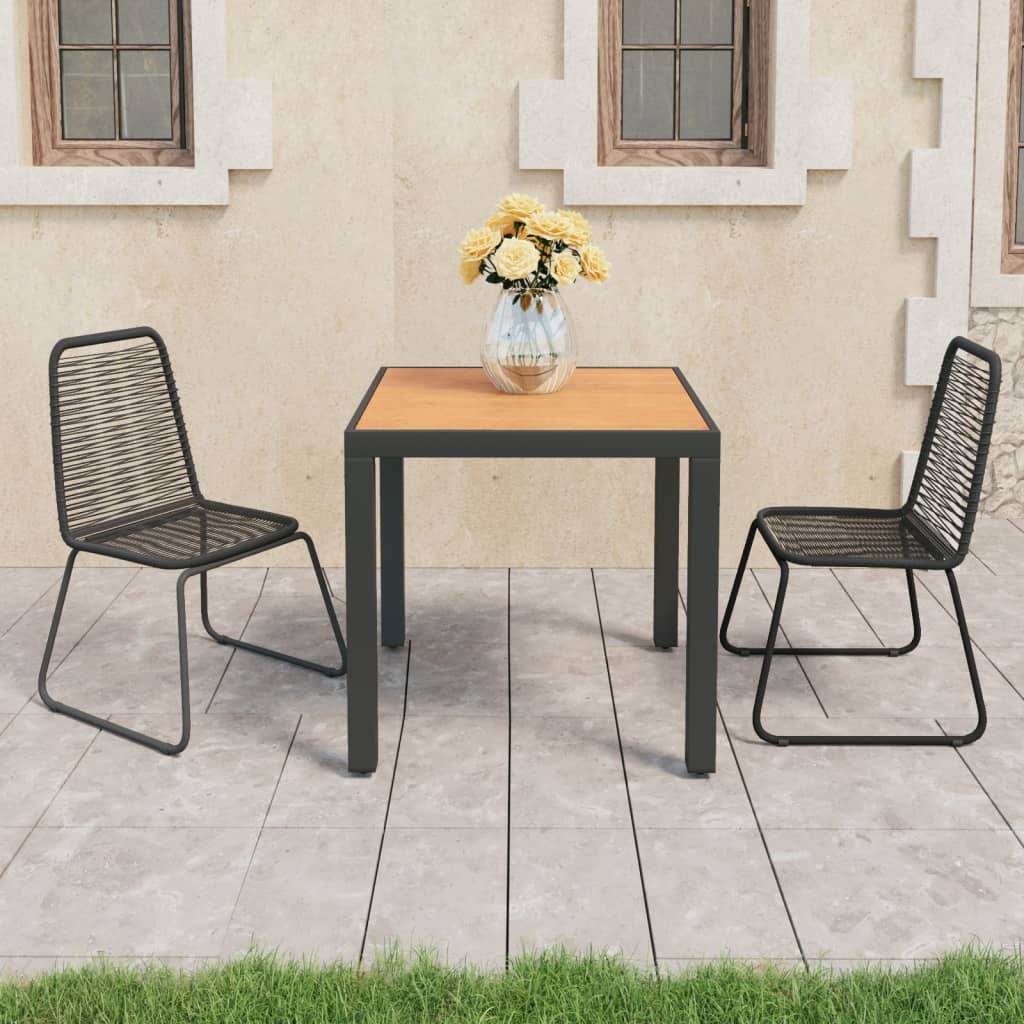 3-tlg. Garten-Essgruppe PVC Rattan Schwarz und Braun