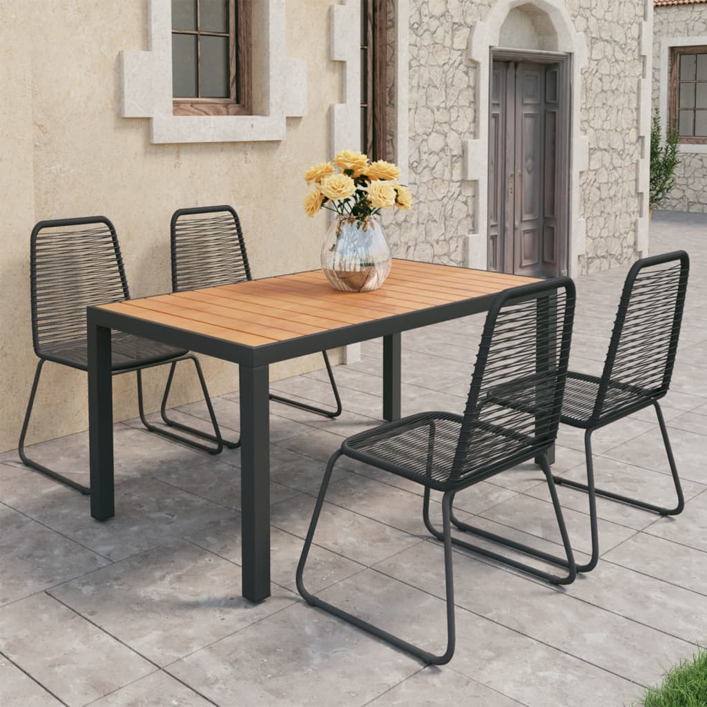 Zestaw mebli ogrodowych - czarno-brązowy, WPC, aluminium, rattan PVC, stal, 150x90x74 cm, 4 krzesła
