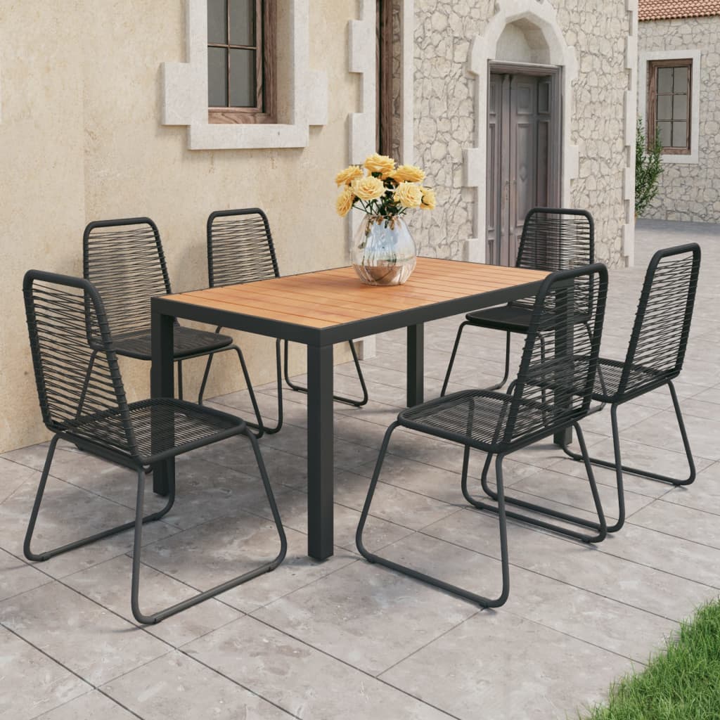 vidaXL Set mobilier de grădină, 7 piese, negru și maro, ratan PVC