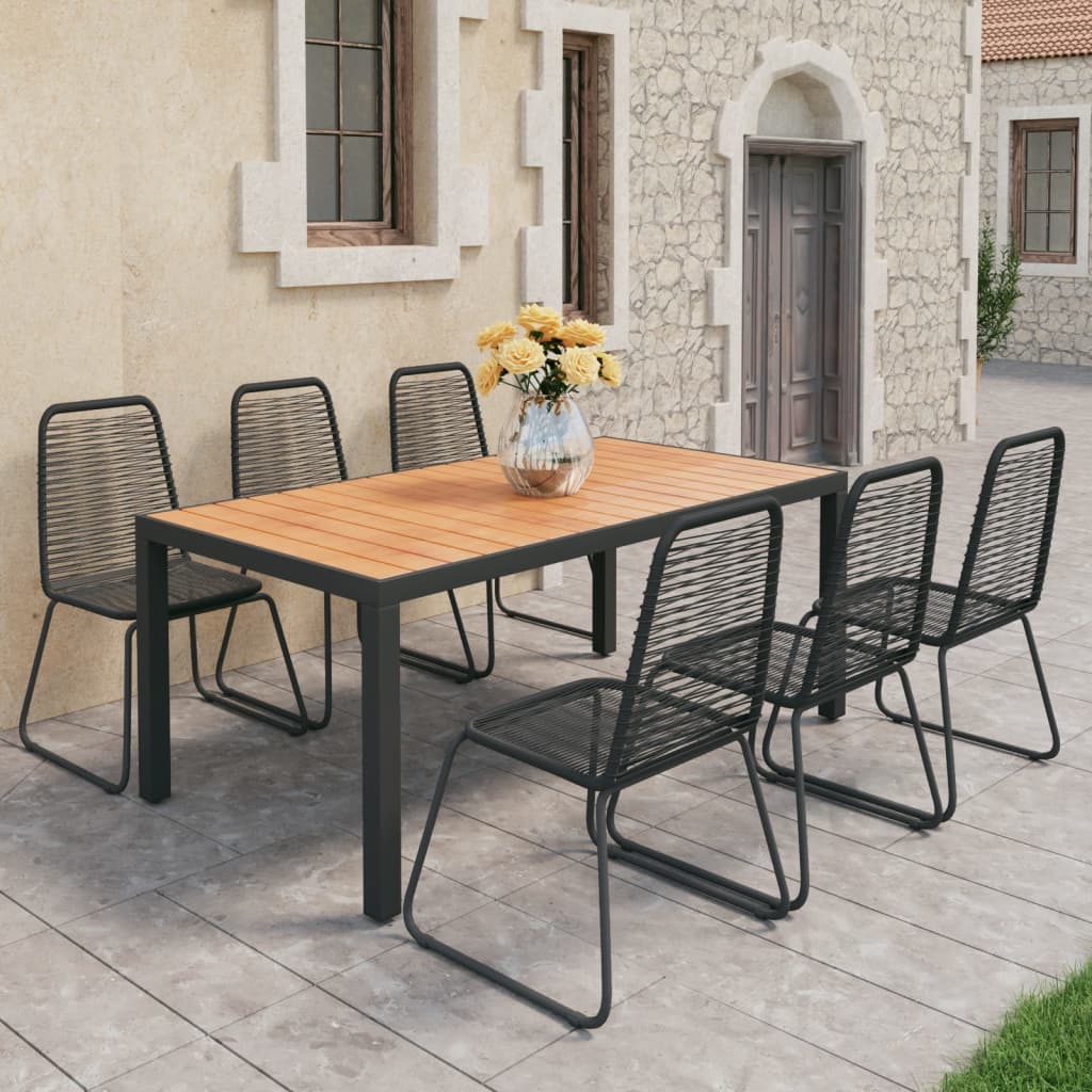 vidaXL 7-tlg. Garten-Essgruppe PVC Rattan Schwarz und Braun