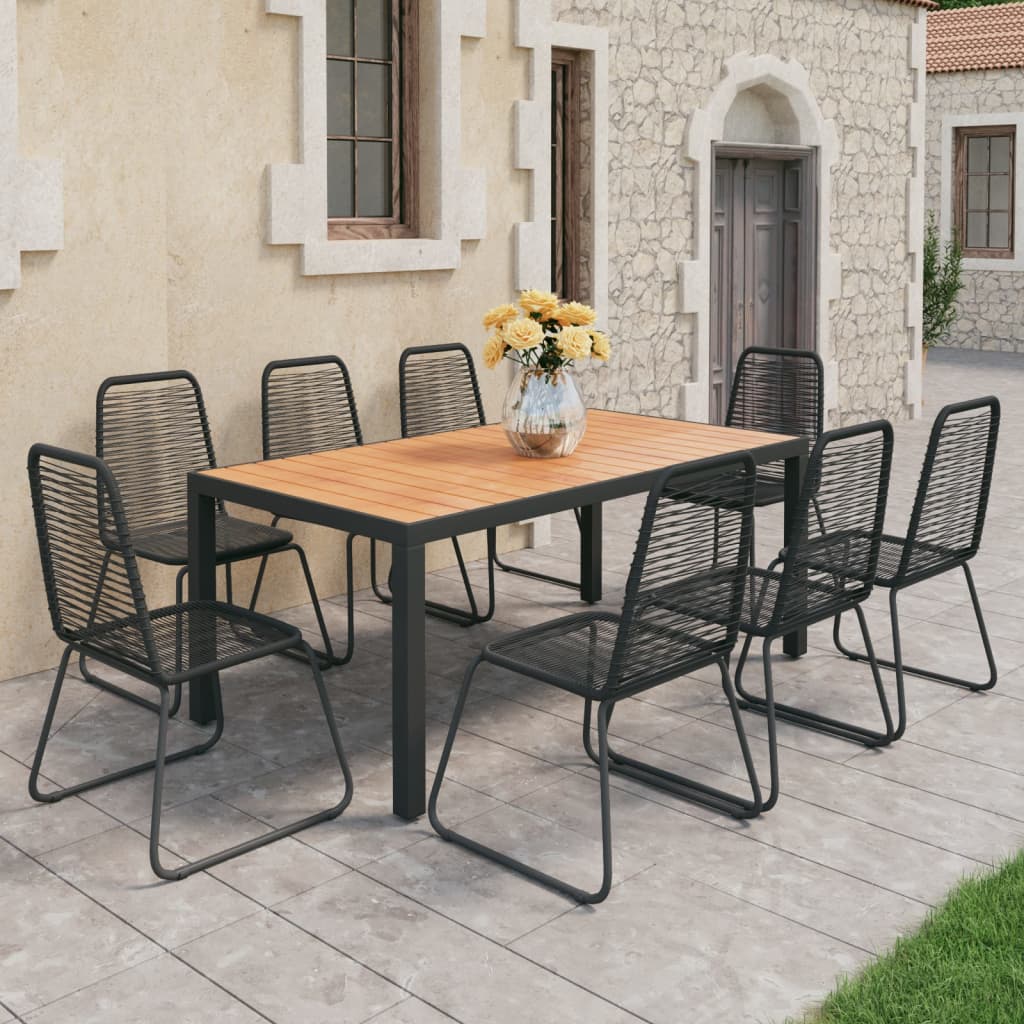 vidaXL Set mobilier de grădină, 9 piese, negru și maro, ratan PVC