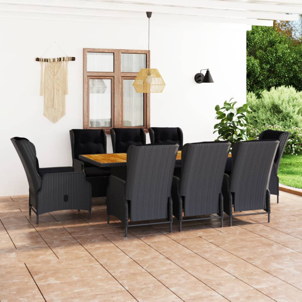 Komplet mebli ogrodowych rattan PE, 8 krzeseł, 1 stół, ciemnoszary, czarny