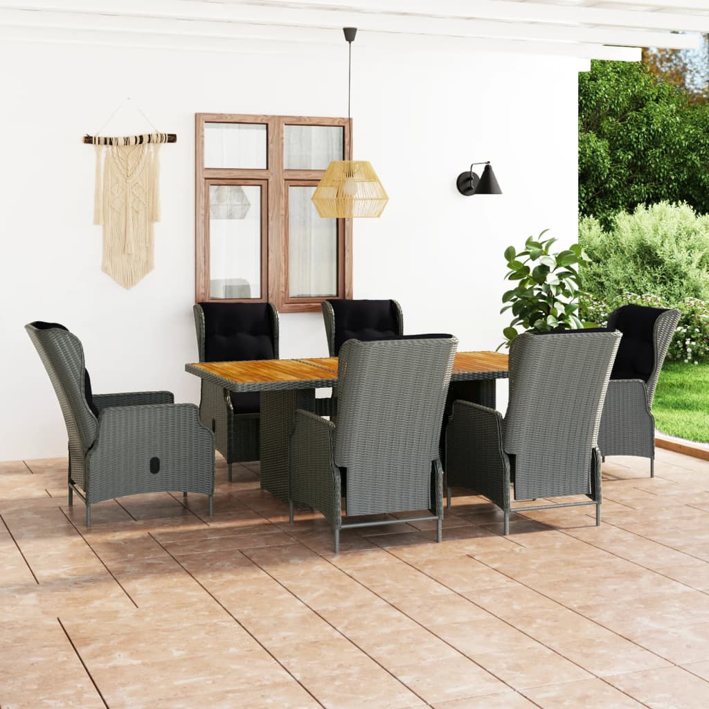 vidaXL Set mobilier exterior cu perne, 7 piese, gri deschis, poliratan