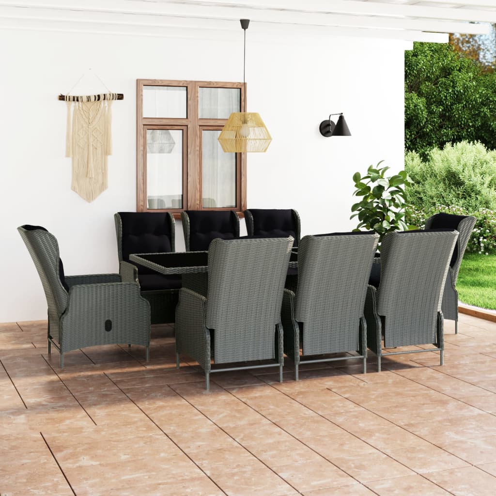 Vidaxl Set Mobilier De Exterior Cu Perne 9 Piese Gri Deschis Poliratan