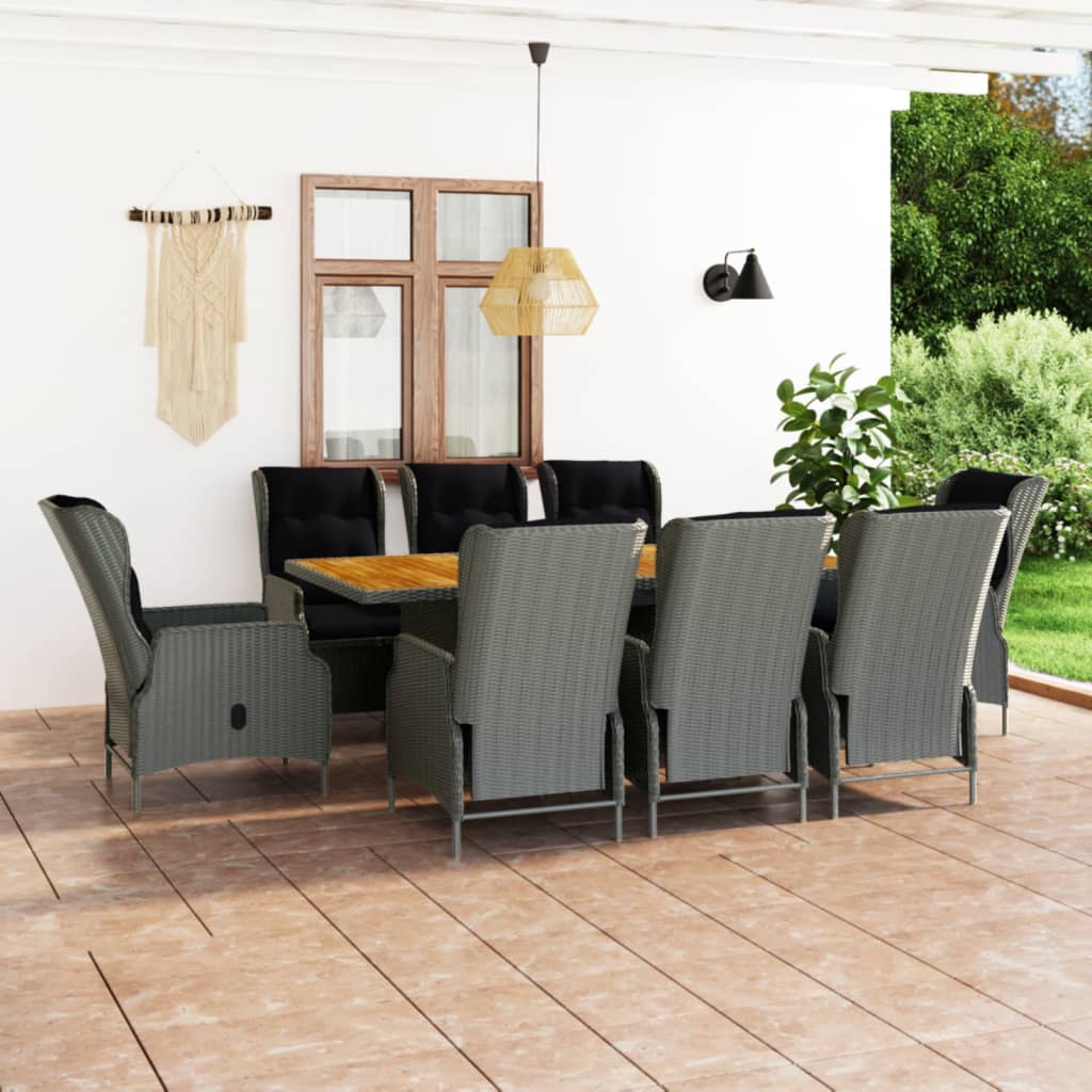 vidaXL Set mobilier de exterior cu perne 9 piese gri deschis poliratan