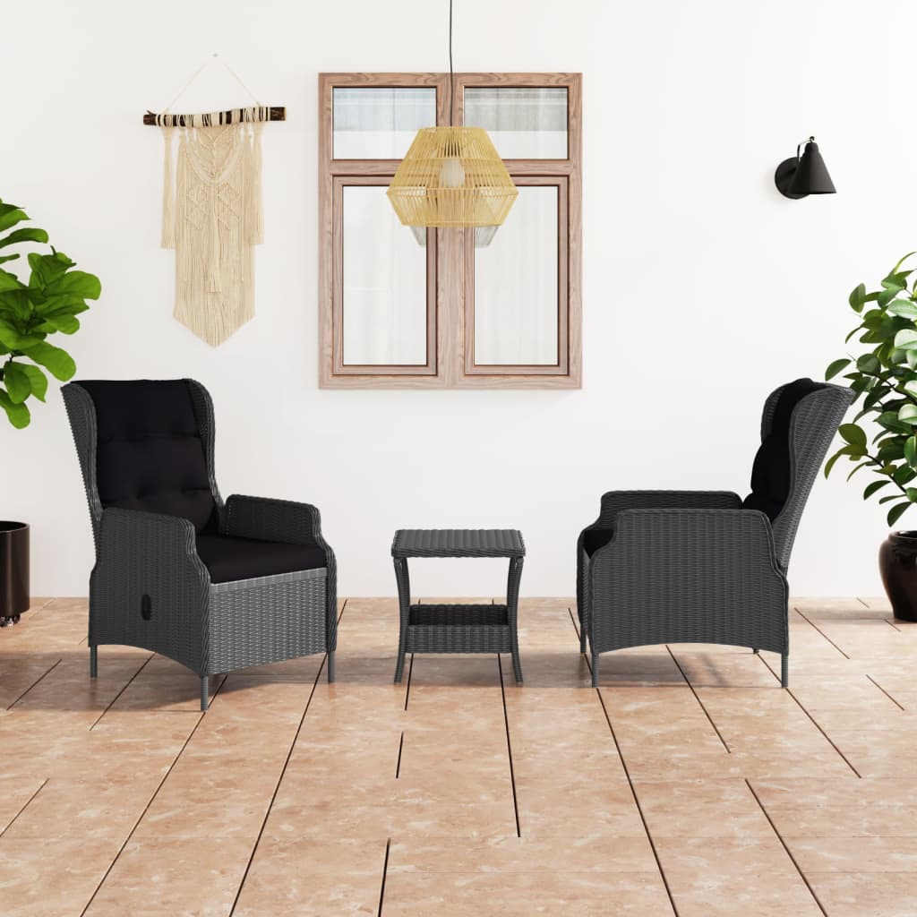 vidaXL 3-tlg. Garten-Lounge-Set mit Auflagen Poly Rattan Dunkelgrau