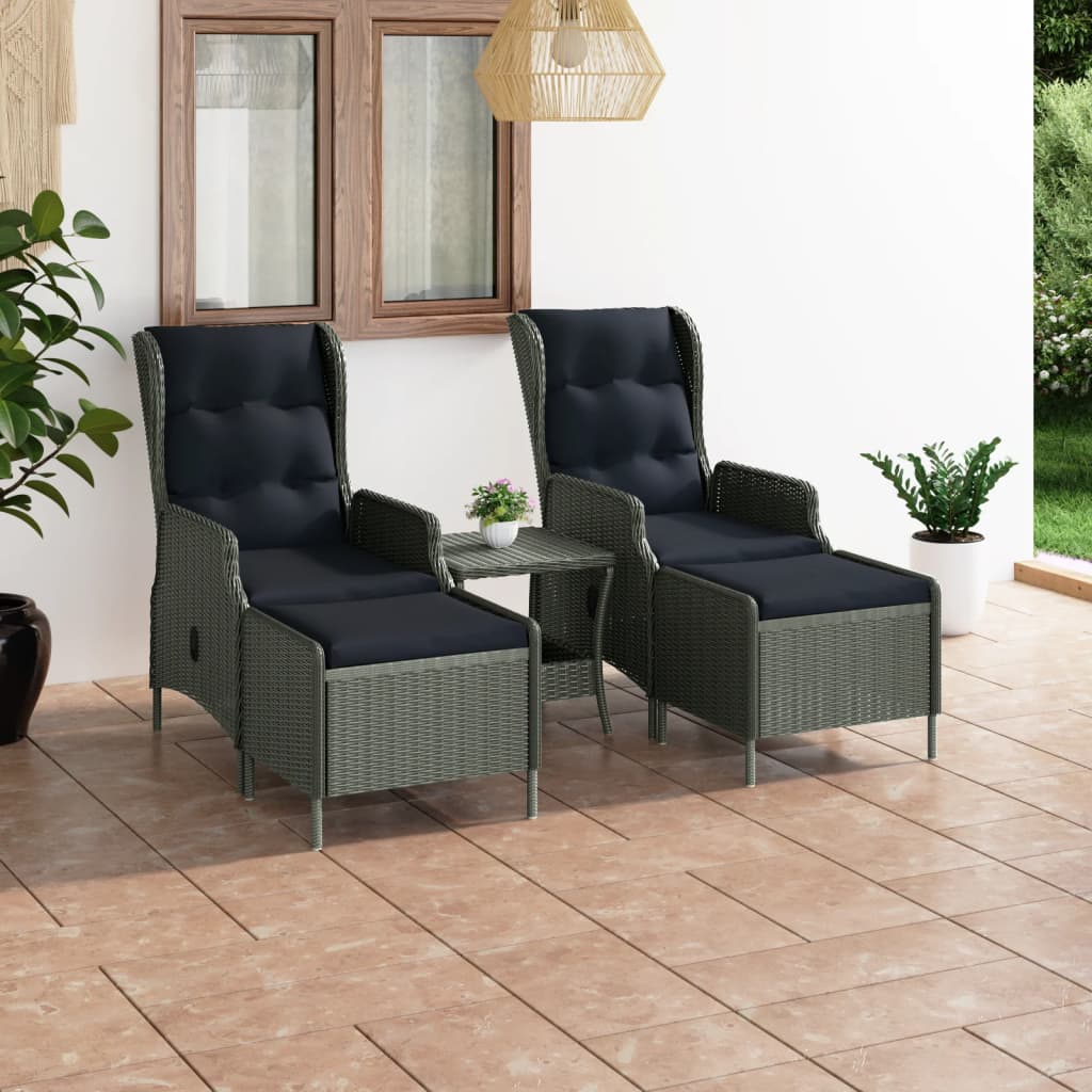 Salon de jardin 3 pcs avec coussins Résine tressée Gris clair