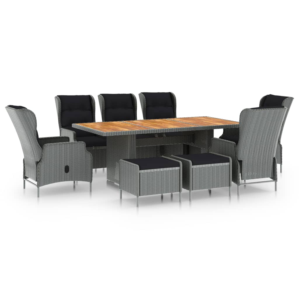 Mobilier à dîner 9 pcs avec coussins Résine tressée Gris clair