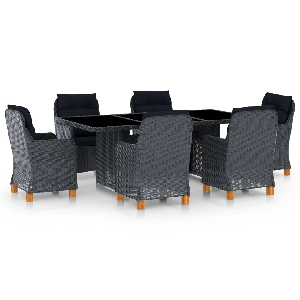 vidaXL Set mobilier exterior cu perne, 7 piese, gri închis, poliratan