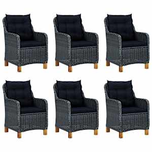 7dílný zahradní jídelní set s poduškami polyratan tmavě šedý - obrázek 2