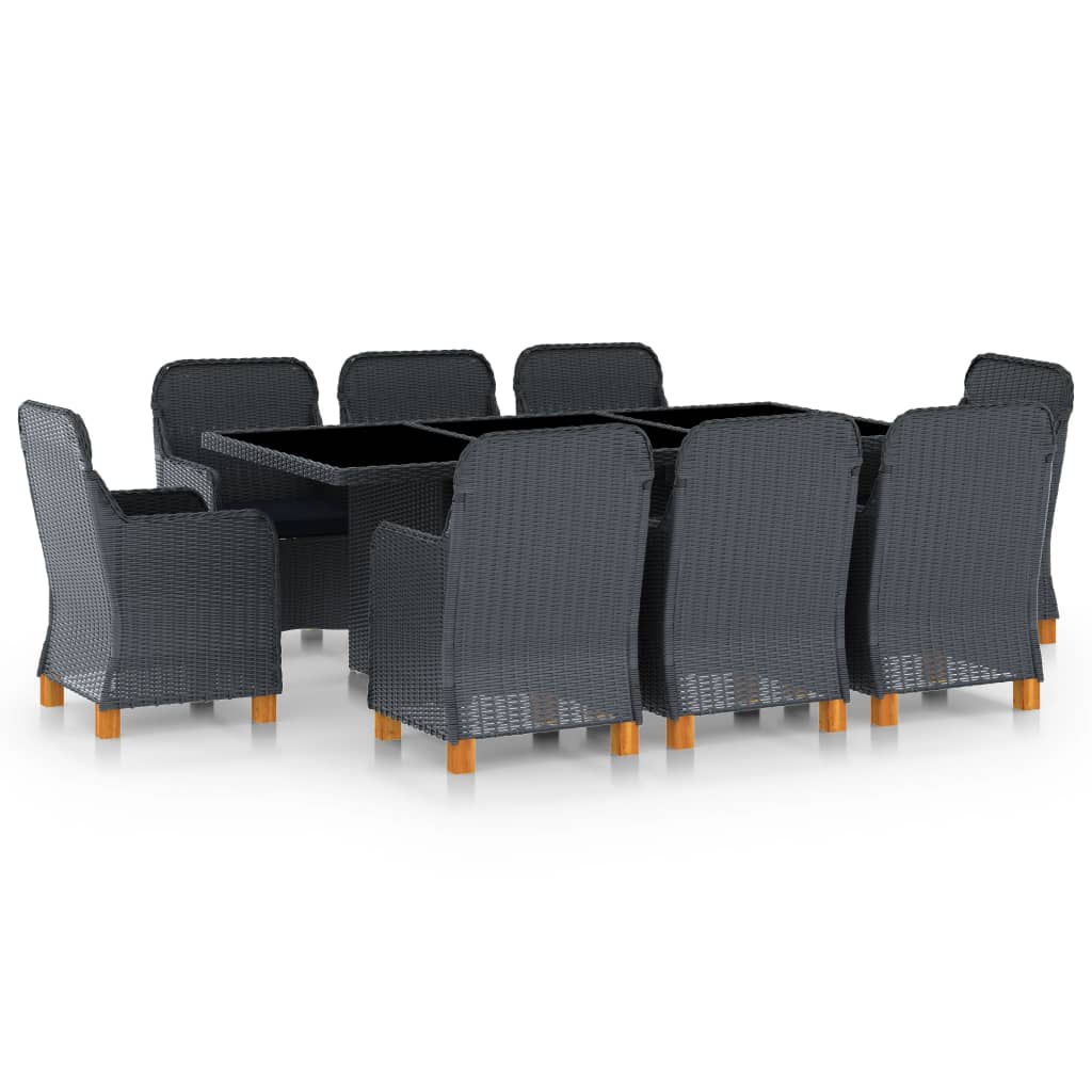 vidaXL Set mobilier exterior cu perne, 9 piese, gri închis, poliratan