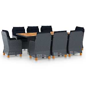 Vrtna jedilna garnitura z blazinami 9-delna PE ratan temno siva