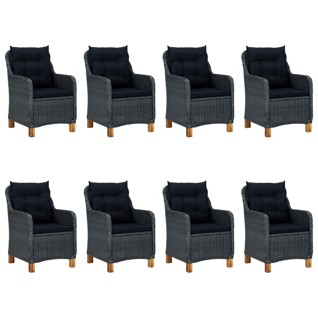 vidaXL 9-delige Tuinset met kussens poly rattan donkergrijs afbeelding