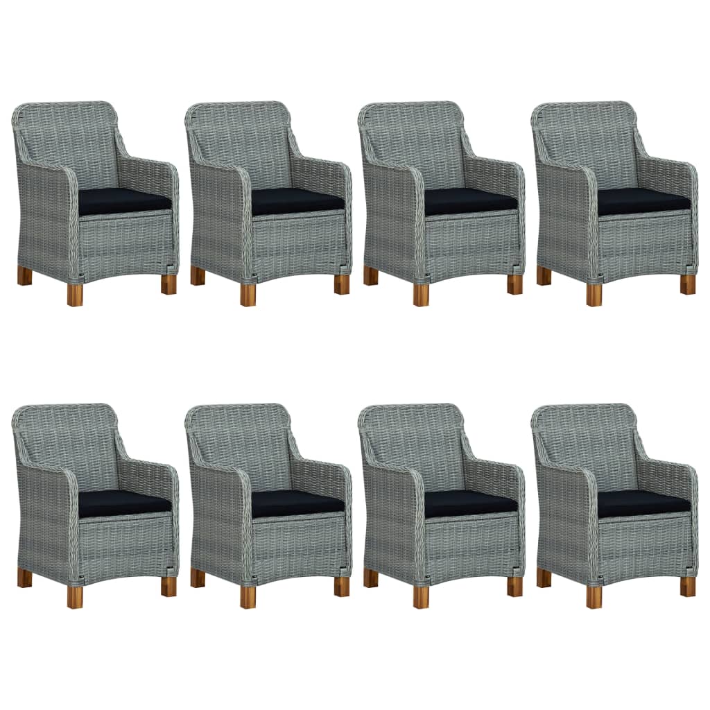 vidaXL 9 részes világosszürke polyrattan kültéri étkezőszett párnákkal