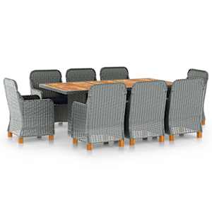 Vrtna jedilna garnitura z blazinami 9-delna poli ratan sv. siva