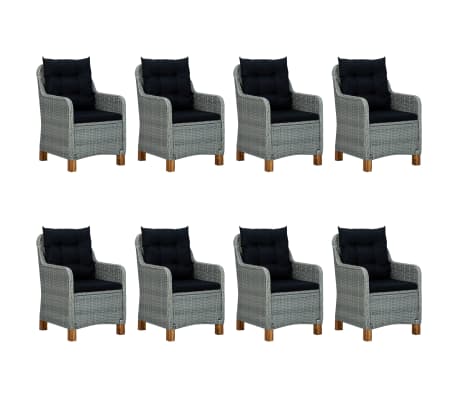 vidaXL 9-delige Tuinset met kussens poly rattan lichtgrijs