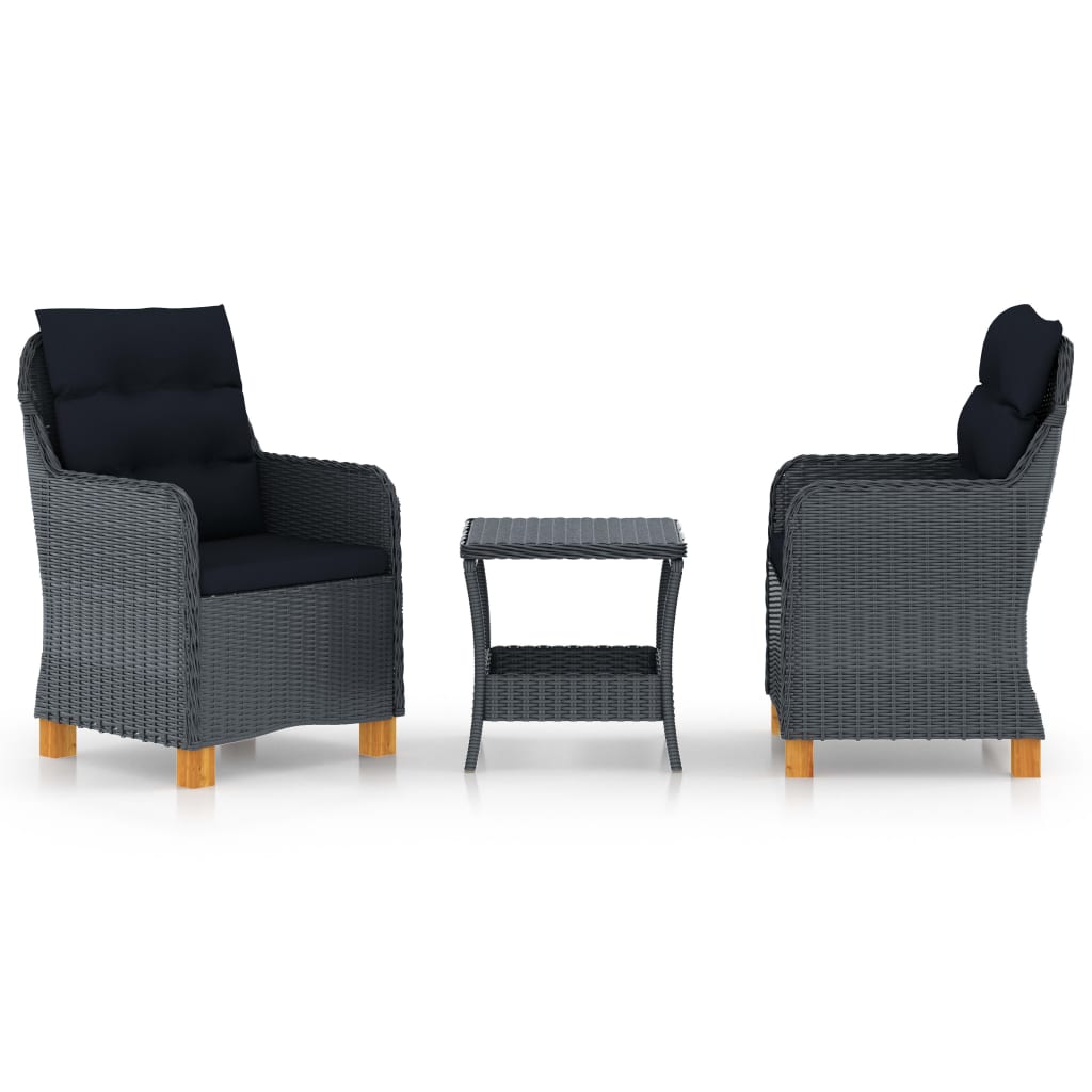 

vidaXL 3 Piece Patio Lounge Set with Cushions Poly Rattan Dark Gray